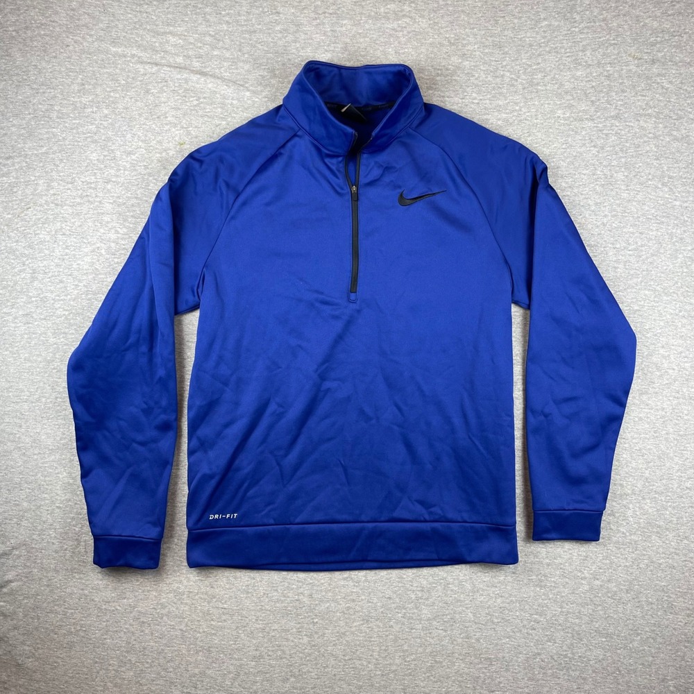 Nike Dri-FIT Pullover Mens Medium Royal Blue 1/4 Zip Fleece Long Sleeve Athletic